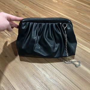 Elegant Black Clutch Cross Body Bag with Removable Chain